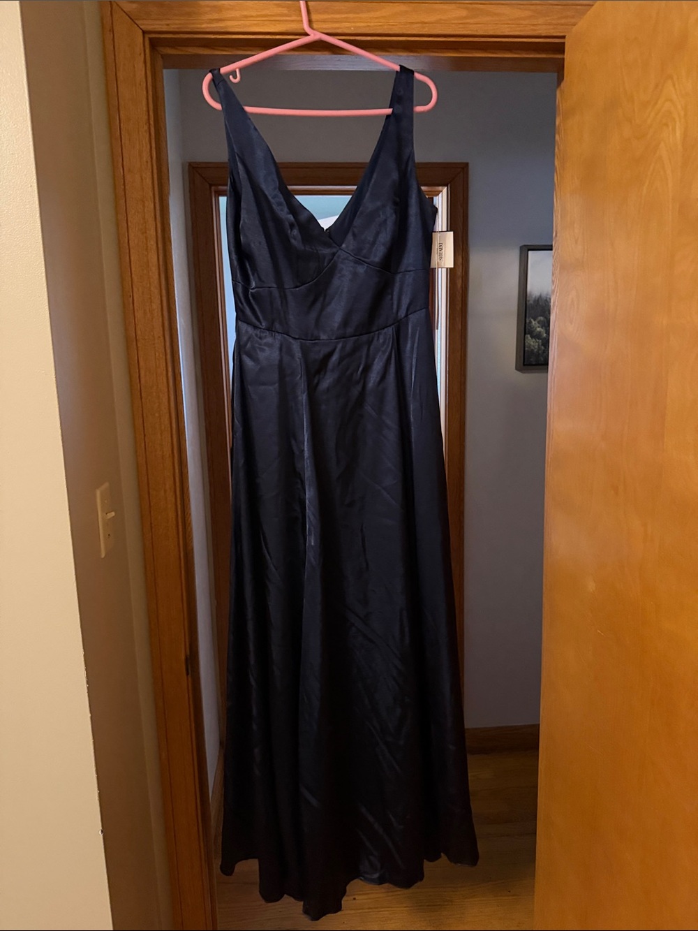 Signature Navy Satin V-Neck Maxi Dress